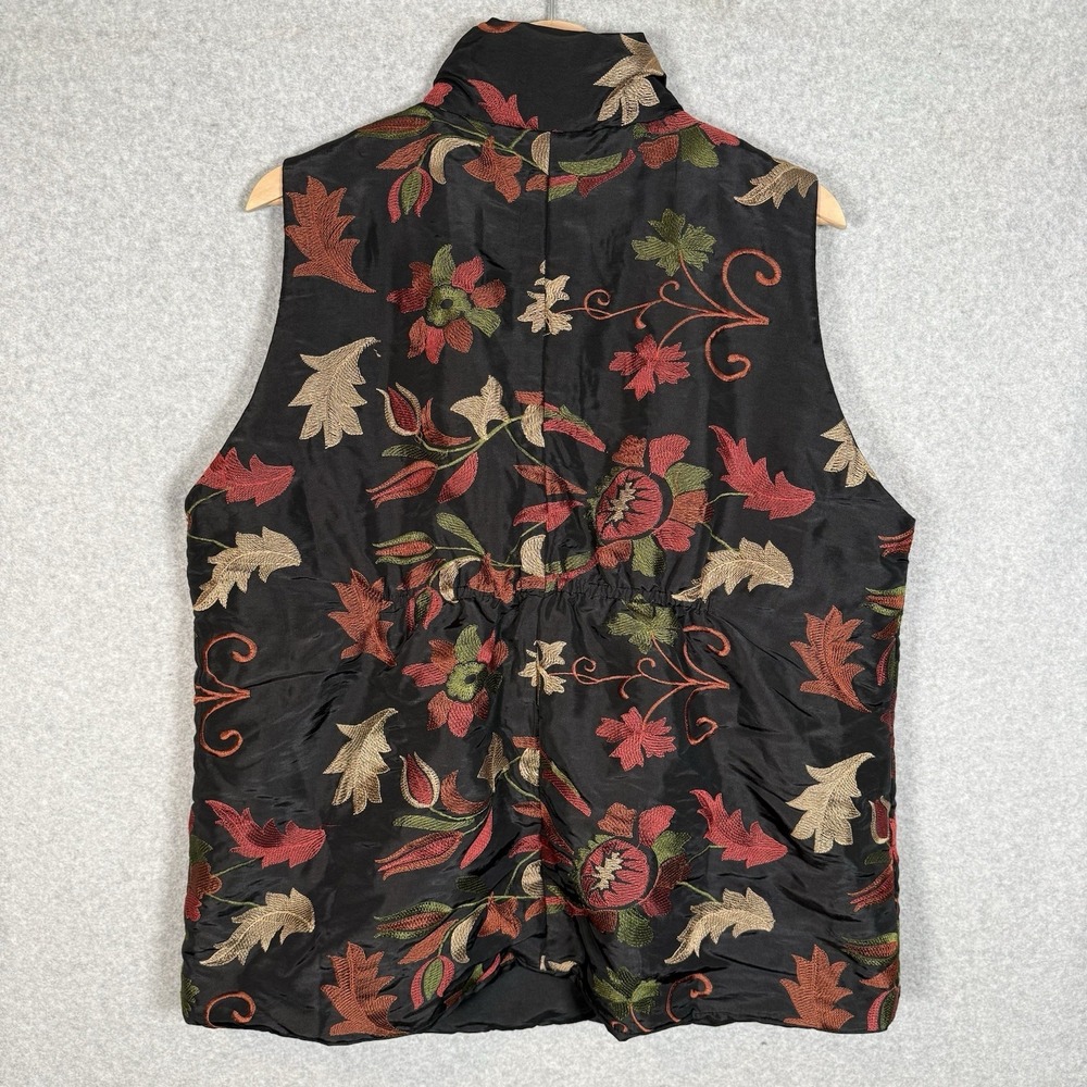 Jacques Rus Vest Womens XL Black Embroidered Floral Lagenlook Art To Wear - Picture 2 of 6